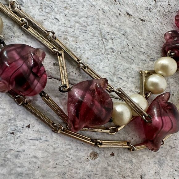 Vintage 28” Murano Glass And Faux Pearl Infinity Necklace - Picture 2 of 7